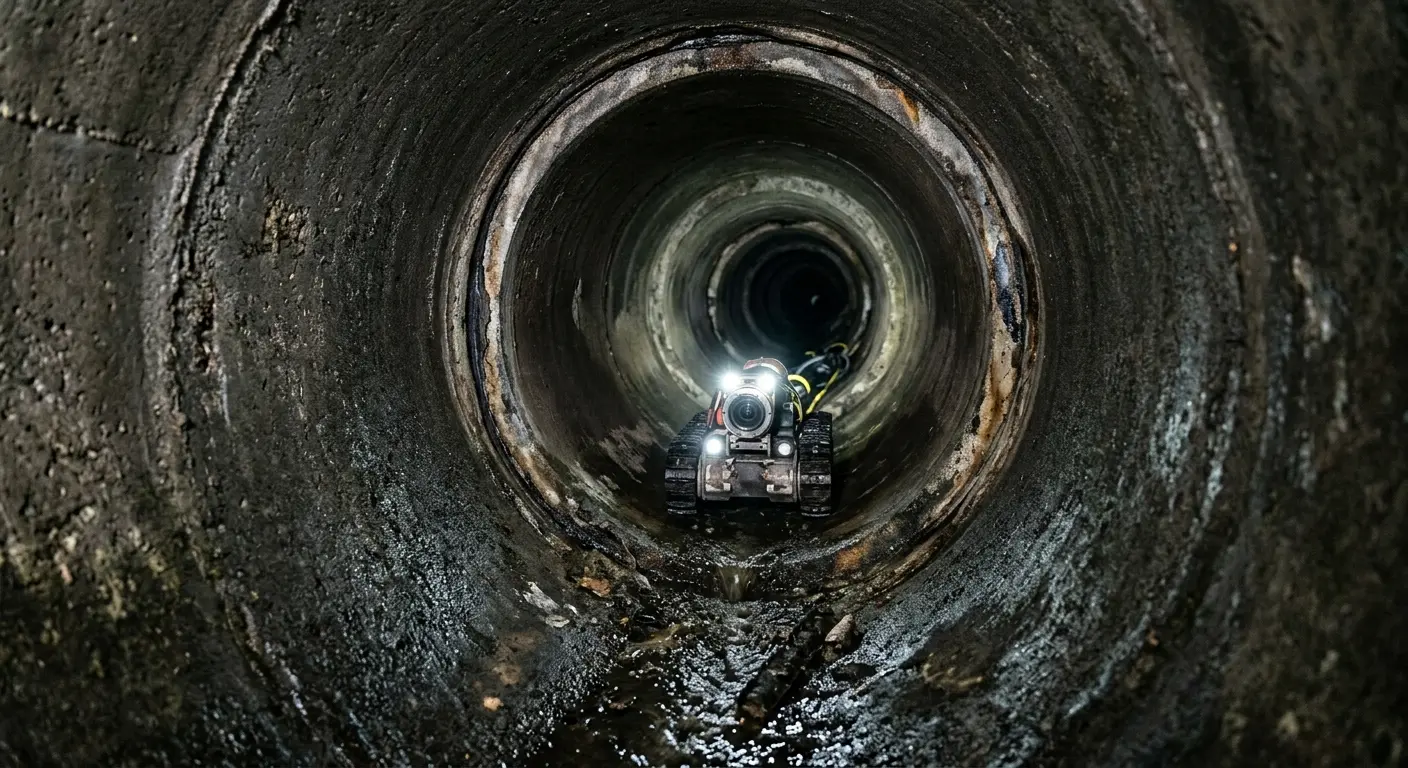 Robotic sewer camera inspecting pipe interior for Sewer Line Cleaning in Willis